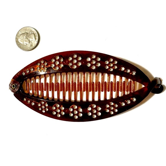 BOGO >  Vintage Large Fish Hinge Resin Rhinestone Hair Comb - Picture 3 of 7